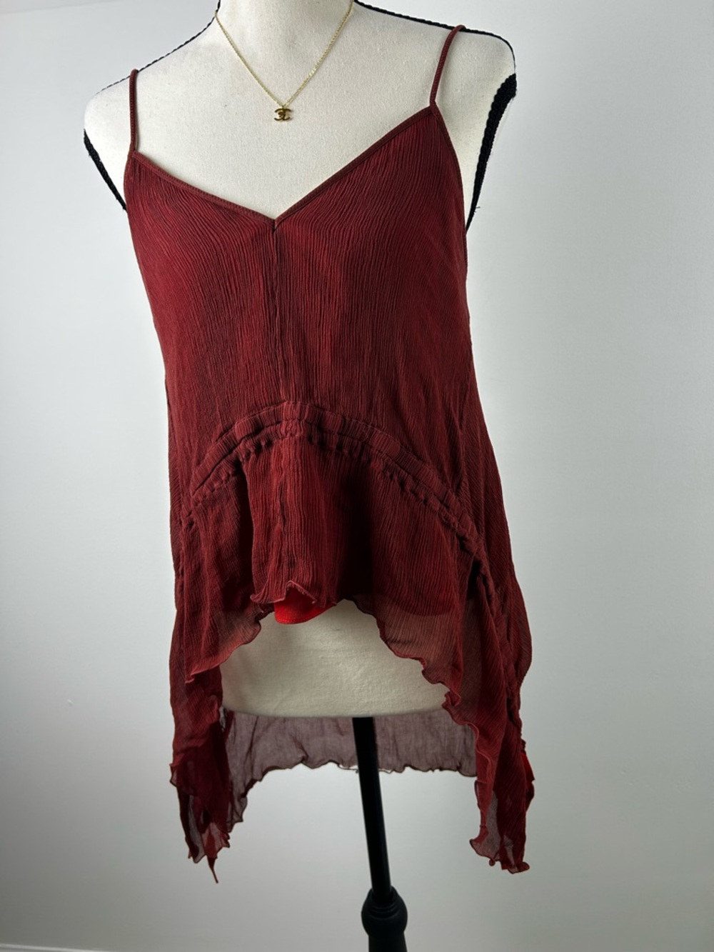 Elizabeth and James Burgundy Crinkle Spaghetti Strap Camisole